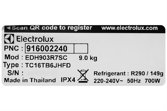 Máy Sấy Bơm Nhiệt Electrolux UltimateCare 9 Kg EDH903R7SC